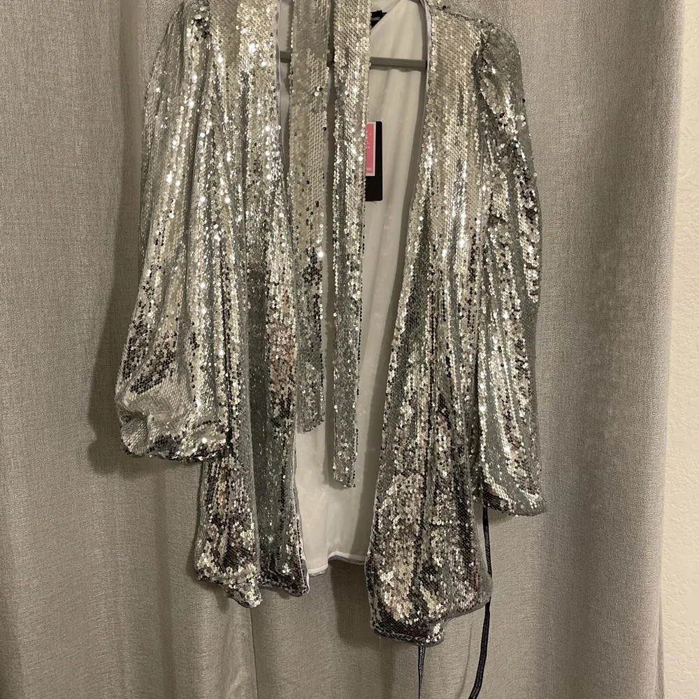 Sequin Long Sleeve Dress w/ Belt - Picture 6 of 14